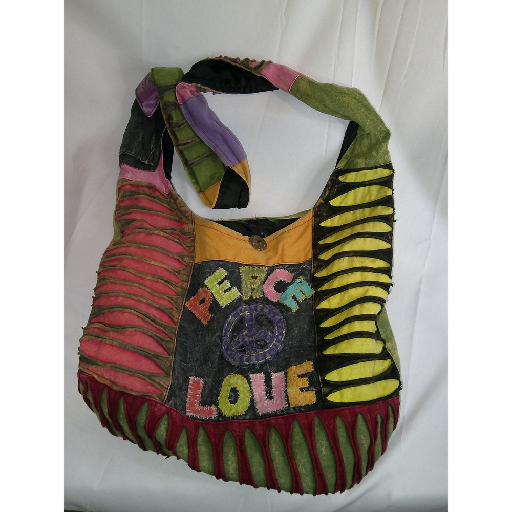 Peace Love Patchwork Hippie Boho Hobo Bag Purse Shoulder‎ Bag Colorful